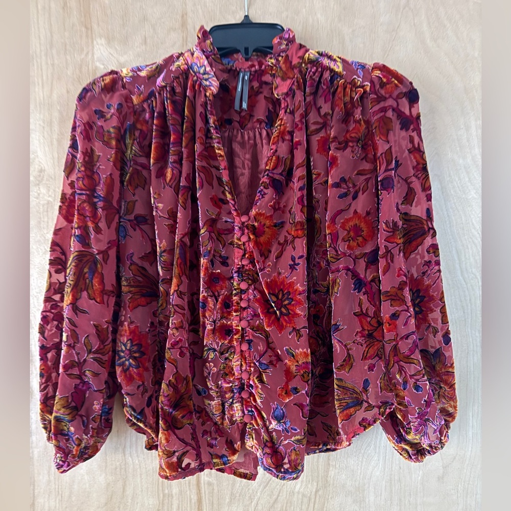 Anthropologie: The Estela Burnout Sheer Printed Blouse - Picture 8 of 14